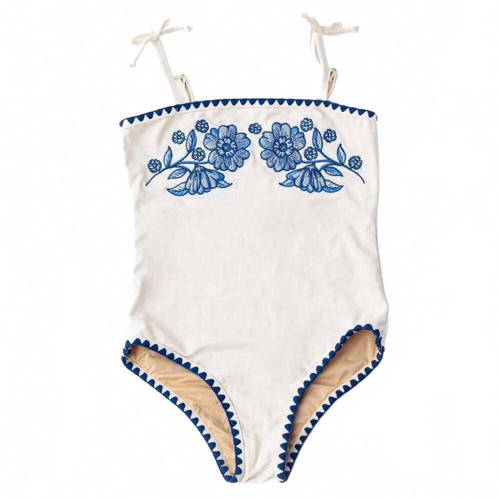 NEW SHADE CRITTERS girl's embroidered one piece swimsuit in white/navy